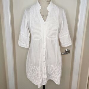 White Cotton Crochet Embroidered Tunic Blouse